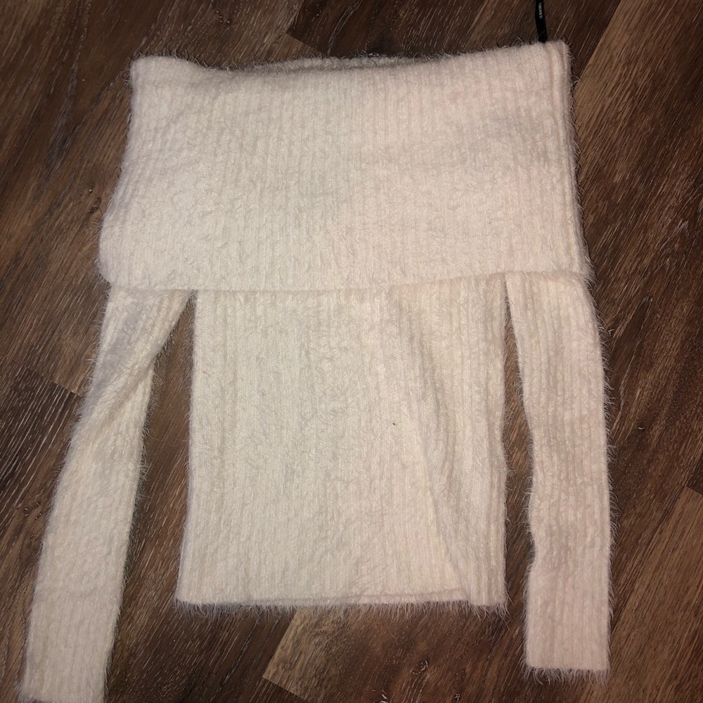 White off the shoulder fuzzy sweater forever 21